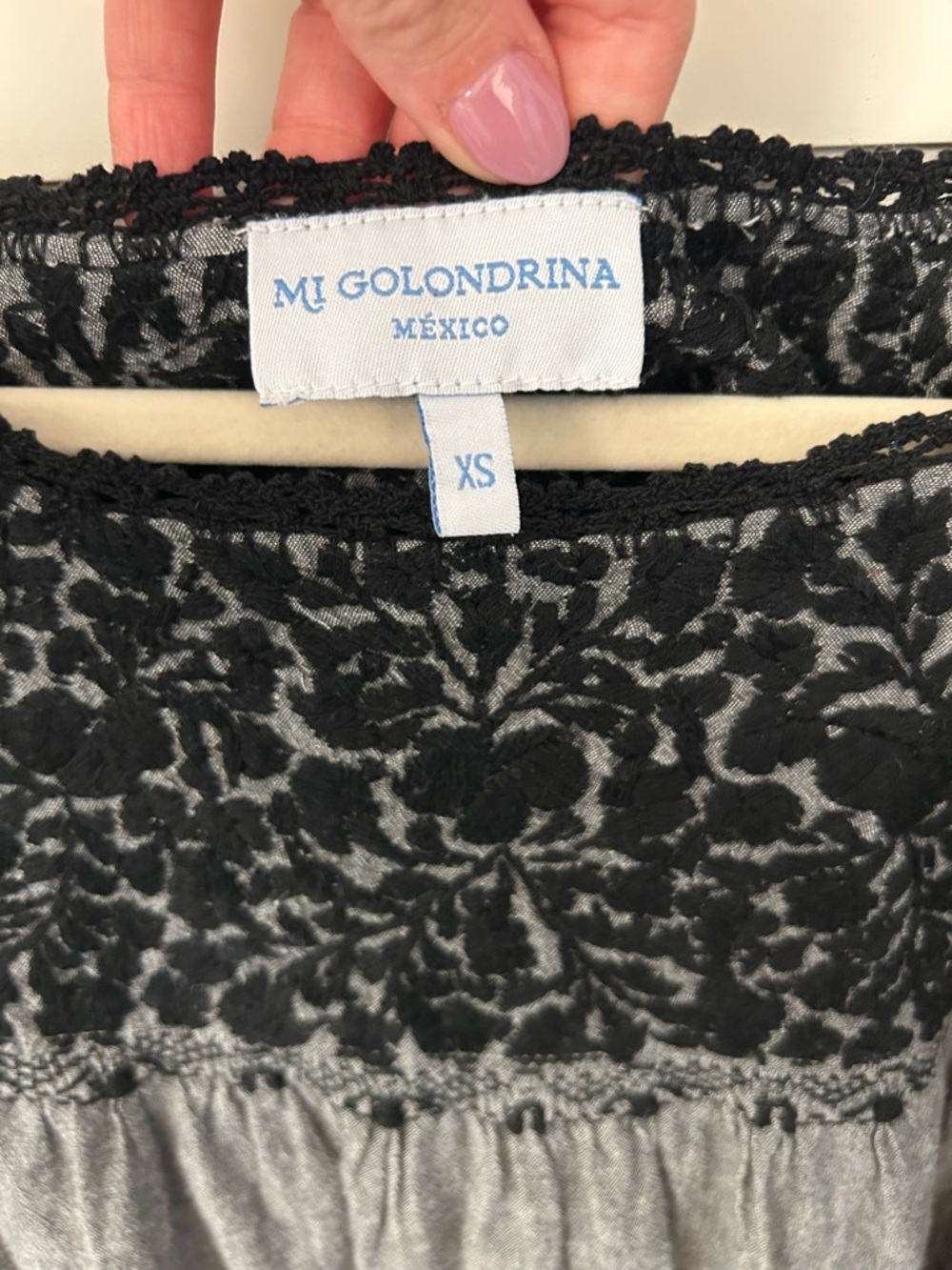 Mi Golondrina Gray Dress with Black Embroidered Floral Yoke - Picture 2 of 2